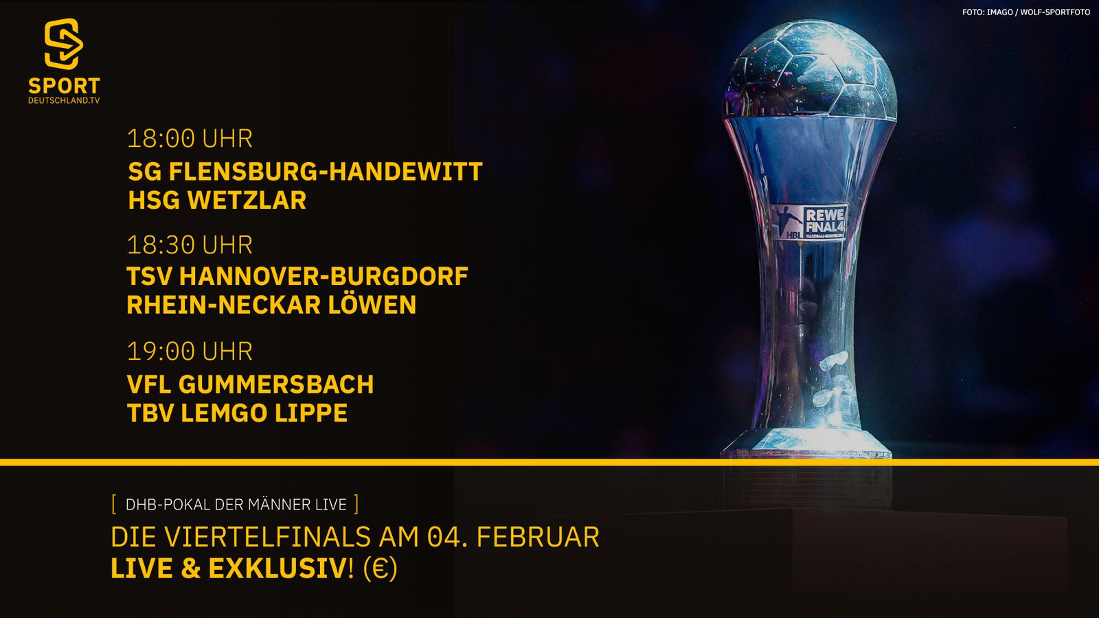 Die Viertelfinals live auf Sportdeutschland.tv